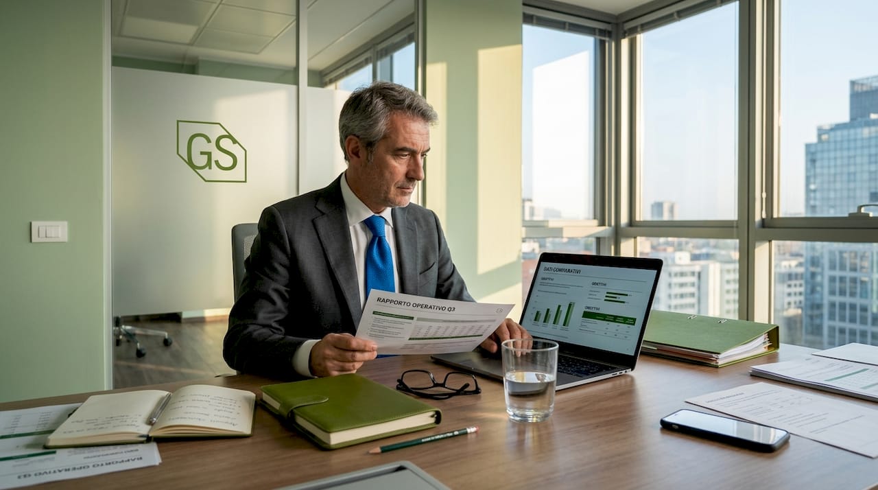 1778848289033_Manager-reviewing-operations-report-in-office - Un responsabile analizza il report operativo alla scrivania nel suo ufficio.