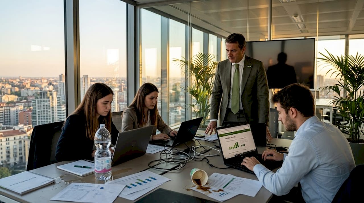 1778928091478_Dirigente-osserva-team-nella-riunione-digitale - Il manager segue con attenzione il lavoro del suo team durante una riunione online.