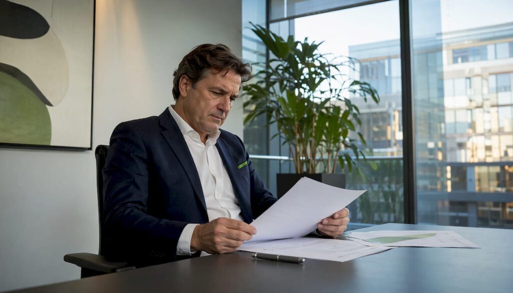 Italian manager reviewing digital workplace documents